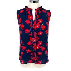 41 Hawthorn Floral Sleeveless Blouse Blue Red Size Petite Small NWT